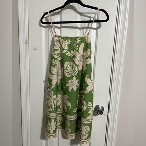 Floral A-Line Mini bohemian summer dress in Green and Cream